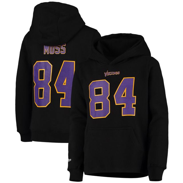 Chandail à capuchon en molleton avec nom et numéro du joueur la retraite Mitchell & Ness Randy Moss Black Minnesota Vikings pour jeune