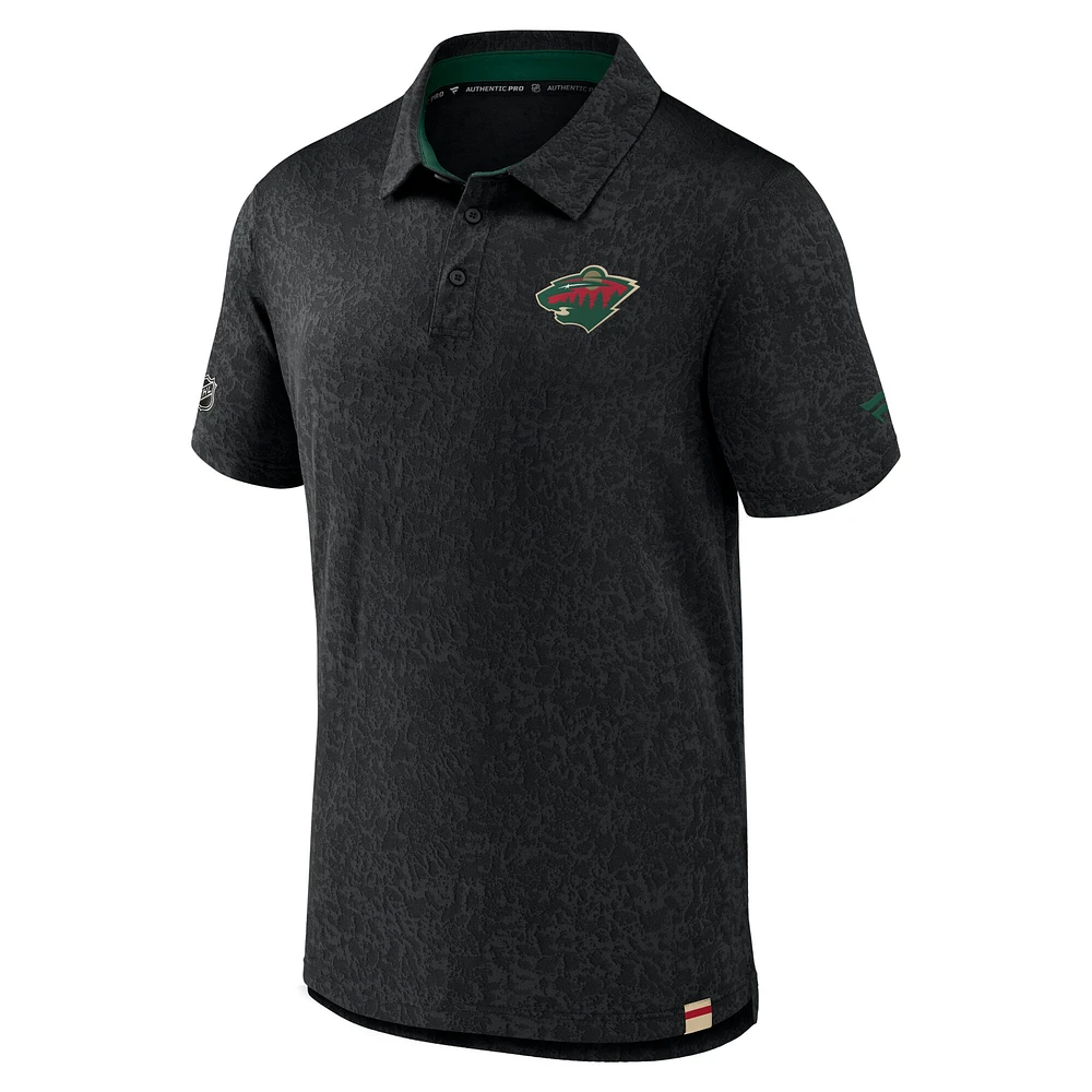 Men's Fanatics  Black Minnesota Wild Authentic Pro Jacquard Polo