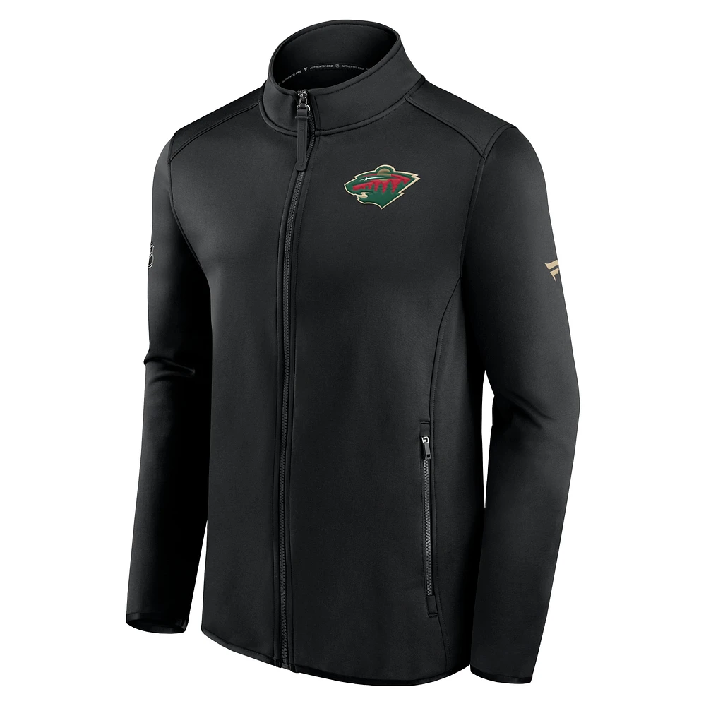 Men's Fanatics Black Minnesota Wild Authentic Pro Rink Fleece Full-Zip Jacket