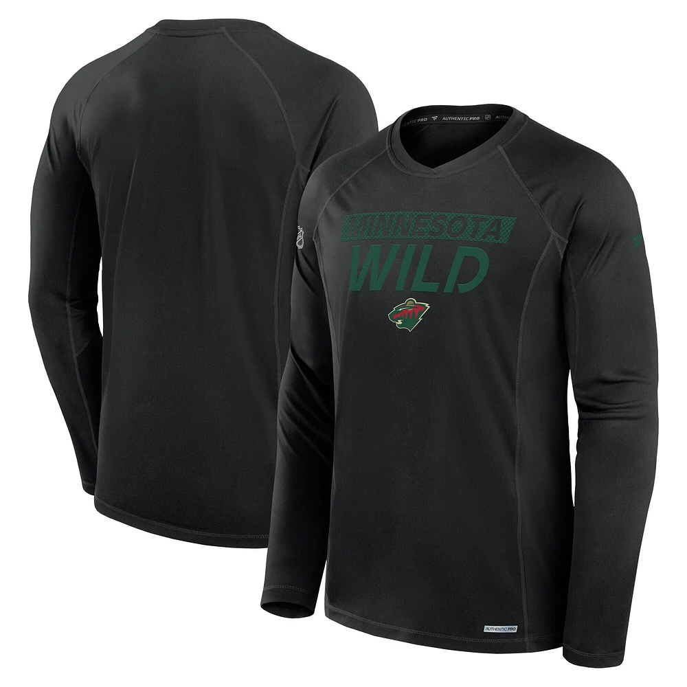 T-shirt à manches longues Fanatics Authentic Pro Rink Tech pour homme, noir, Minnesota Wild