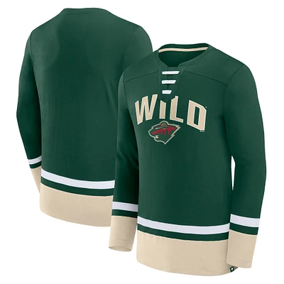 T-shirt vert à manches longues lacets Fanatics Minnesota Wild Back Pass pour hommes