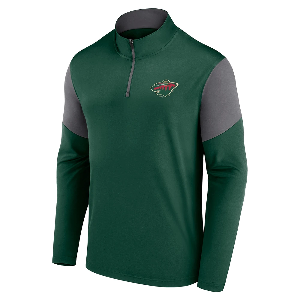 Haut zippé quart de tour avec logo vert du Minnesota Wild Fanatics pour hommes