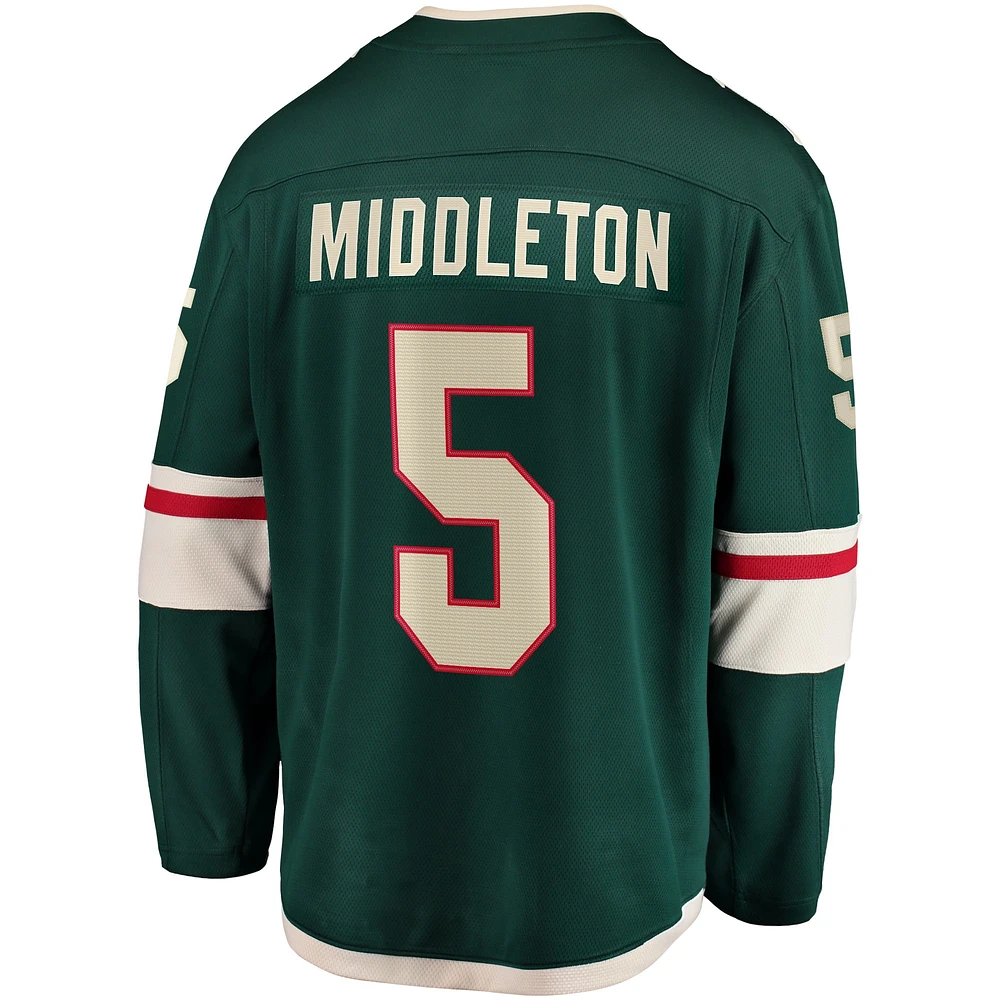 Men's Fanatics Jake Middleton Green Minnesota Wild Home Breakaway Player Jersey