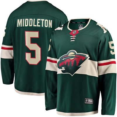 Fanatics pour hommes Jake Middleton vert Minnesota Wild Home Breakaway Player - Maillot