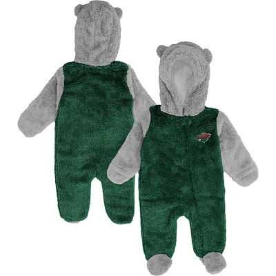 Dormeuse à fermeture éclair complète en polaire pour nouveau-né et nourrisson Minnesota Wild Game Nap Teddy Bunting vert