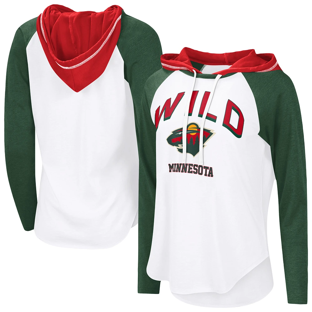 T-shirt à capuche manches longues raglan G-III 4Her par Carl Banks pour femme, blanc, Minnesota Wild VIP