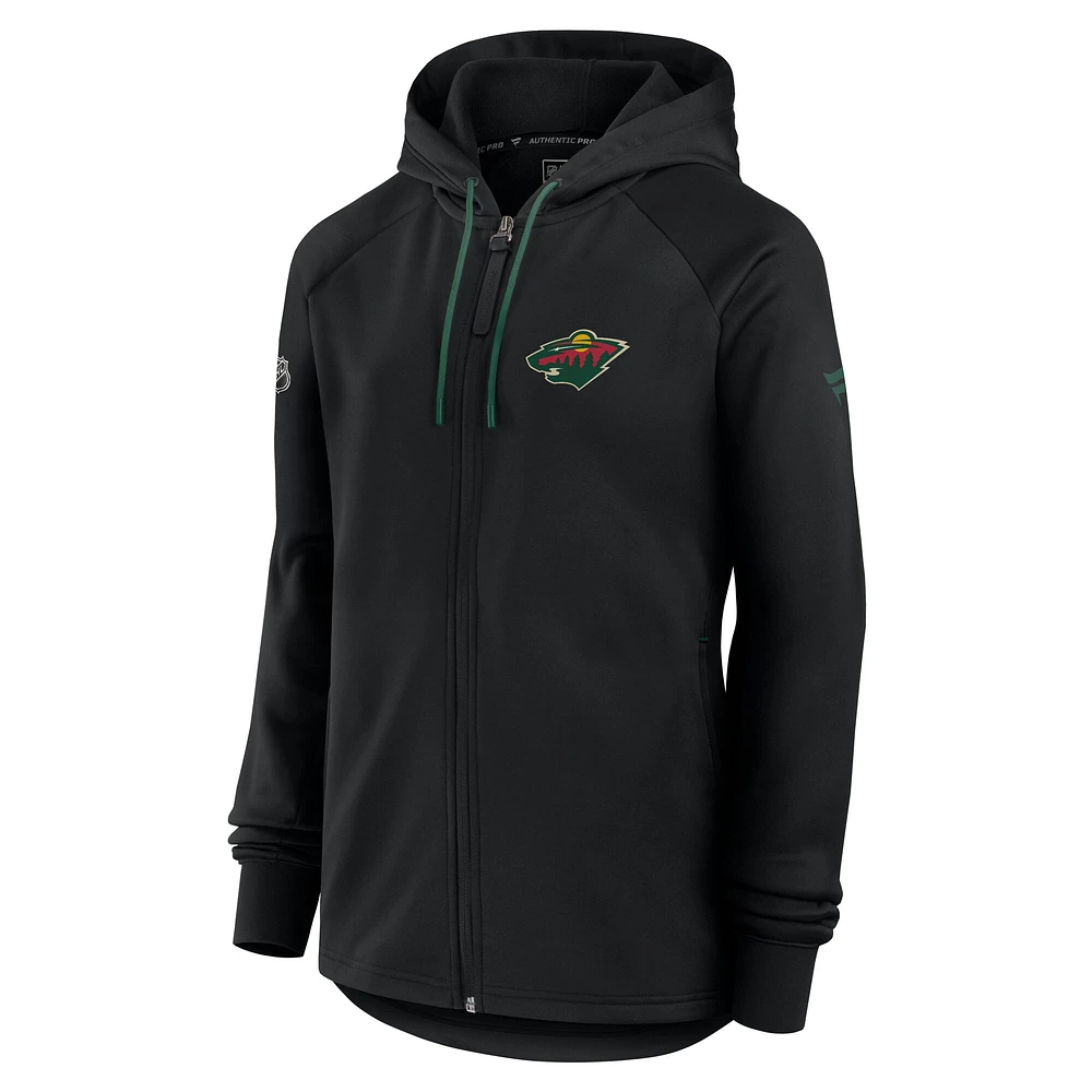 Women's Fanatics  Black Minnesota Wild Authentic Pro Rink Fleece Full-Zip Jacket