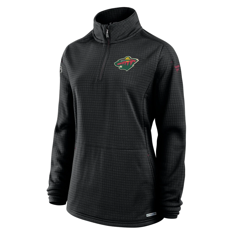Haut à enfiler léger quart de zip Minnesota Wild Authentic Pro Rink pour femme Fanatics Black