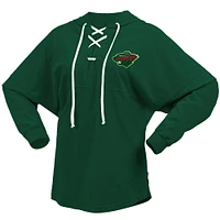 Women's Fanatics Green Minnesota Wild Jersey Lace-Up V-Neck Long Sleeve Hoodie T-Shirt