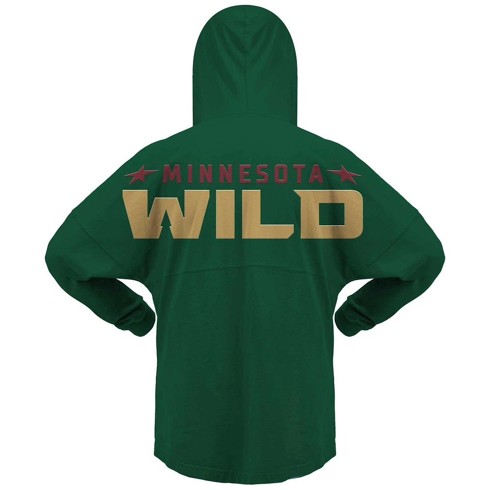 Women's Fanatics Green Minnesota Wild Jersey Lace-Up V-Neck Long Sleeve Hoodie T-Shirt