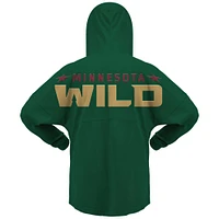 Women's Fanatics Green Minnesota Wild Jersey Lace-Up V-Neck Long Sleeve Hoodie T-Shirt
