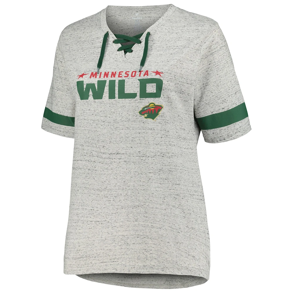 Women's Fanatics Heather Gray Minnesota Wild Plus Lace-Up  T-Shirt