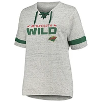 Women's Fanatics Heather Gray Minnesota Wild Plus Lace-Up  T-Shirt