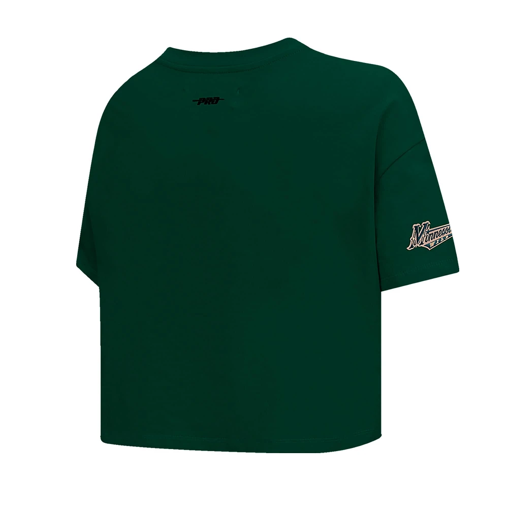 T-shirt court Pro Standard vert Minnesota Wild Boxy Script Tail pour femmes