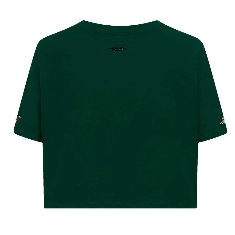 T-shirt court Pro Standard vert Minnesota Wild Boxy Script Tail pour femmes