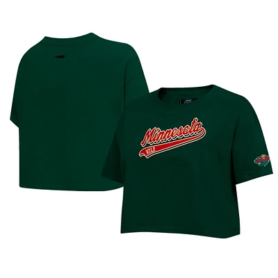 T-shirt court Pro Standard vert Minnesota Wild Boxy Script Tail pour femmes