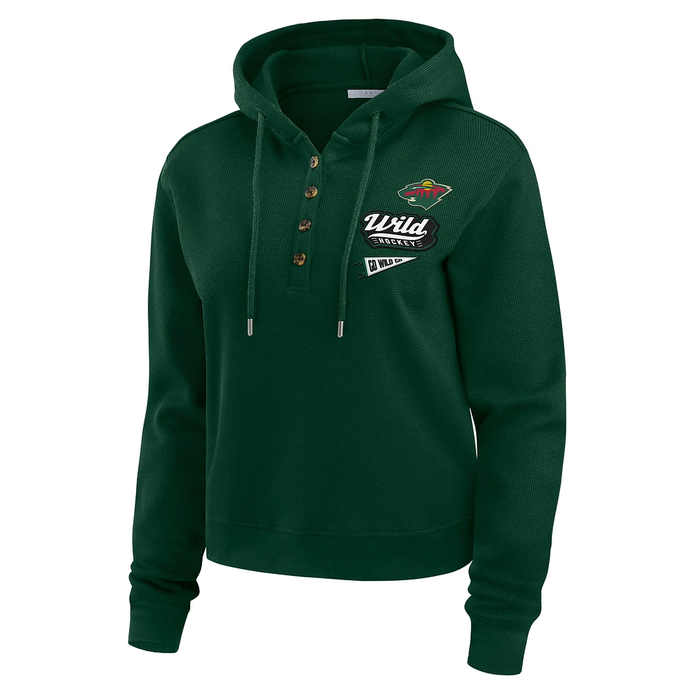 Women's WEAR by Erin Andrews  Green Minnesota Wild Waffle-Knit Pullover Hoodie
