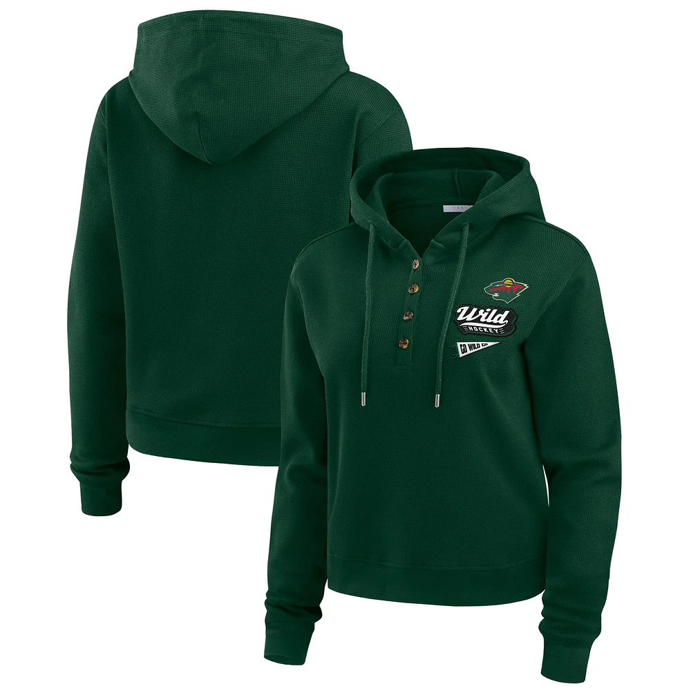 Women's WEAR by Erin Andrews Green Minnesota Wild Waffle-Knit Pullover Hoodie