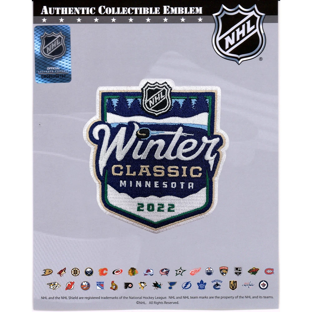 Écusson de maillot non signé de l'emblème national du match de la Classique d'hiver de la LNH 2022 entre le Wild du Minnesota et les Blues de St. Louis