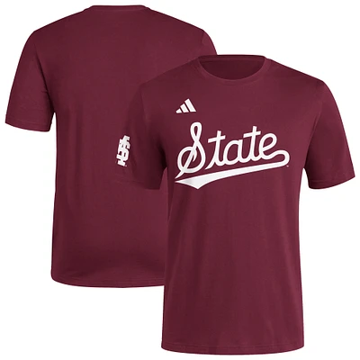 T-shirt adidas pour homme avec logo Fresh Wordmark Mississippi State Bulldogs marron