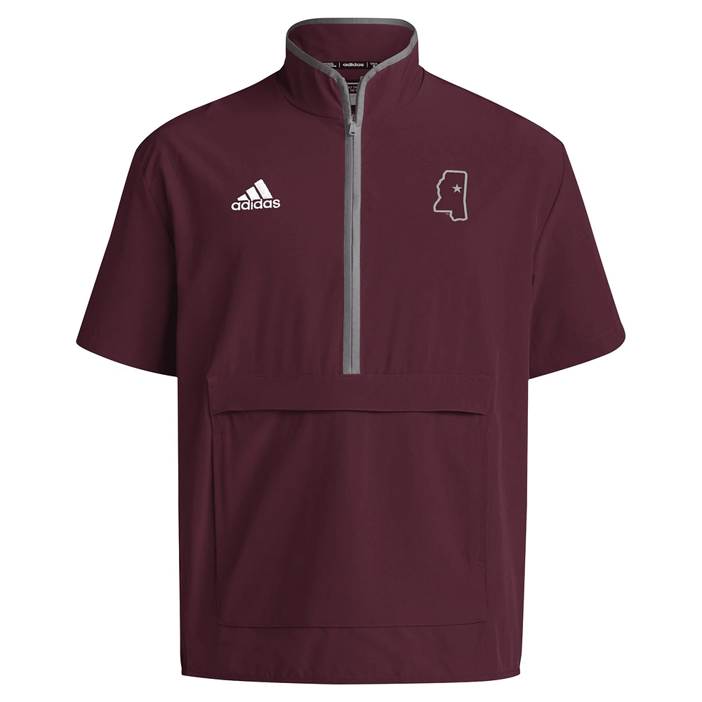Men's adidas Maroon Mississippi State Bulldogs 2024 Coaches Sideline Half-Zip Short Sleeve Jacket