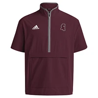 Men's adidas Maroon Mississippi State Bulldogs 2024 Coaches Sideline Half-Zip Short Sleeve Jacket
