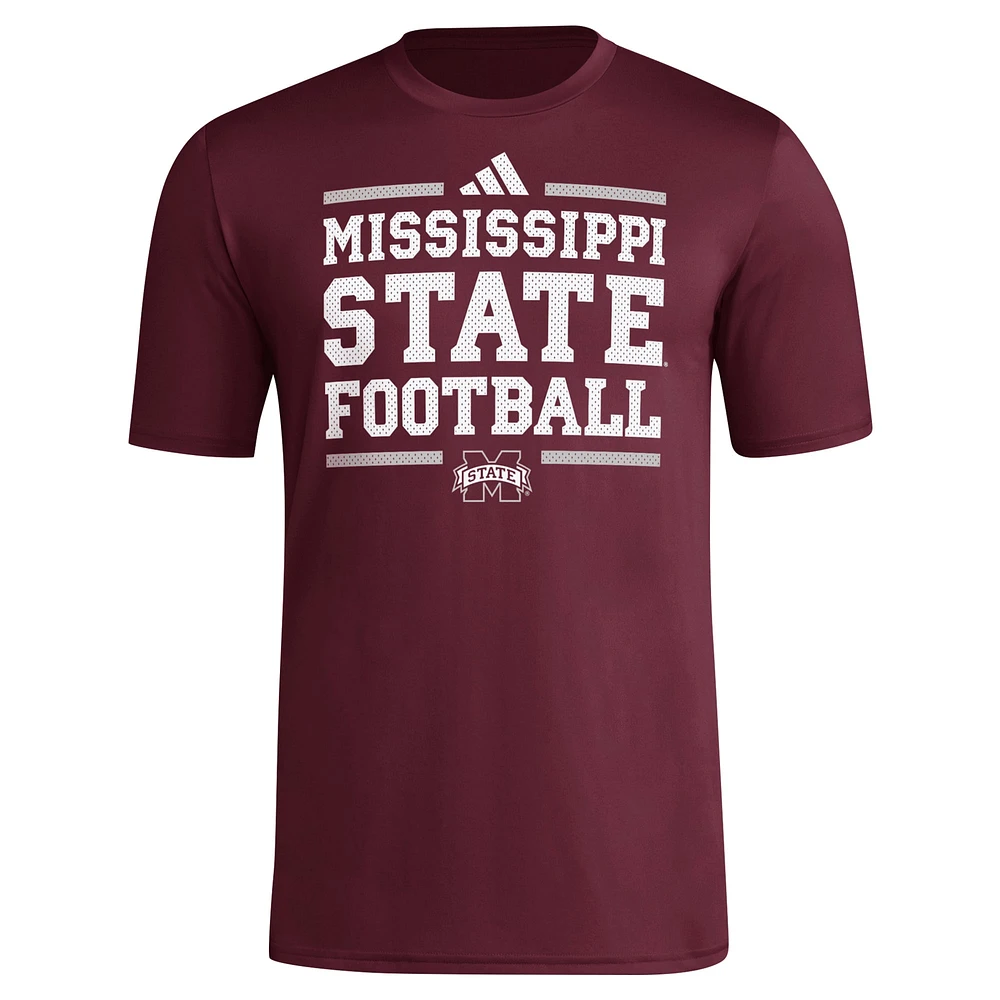 Men's adidas Maroon Mississippi State Bulldogs Locker Football Pre-Game AEROREADY T-Shirt