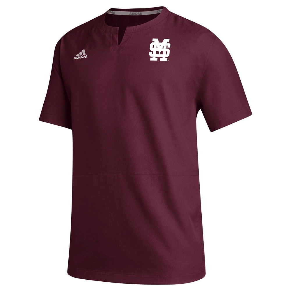 Haut pour homme adidas Mississippi State Bulldogs bordeaux à encoche Iron Cage