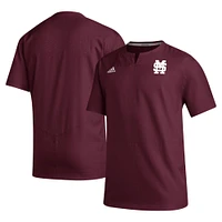 Haut pour homme adidas Mississippi State Bulldogs bordeaux à encoche Iron Cage