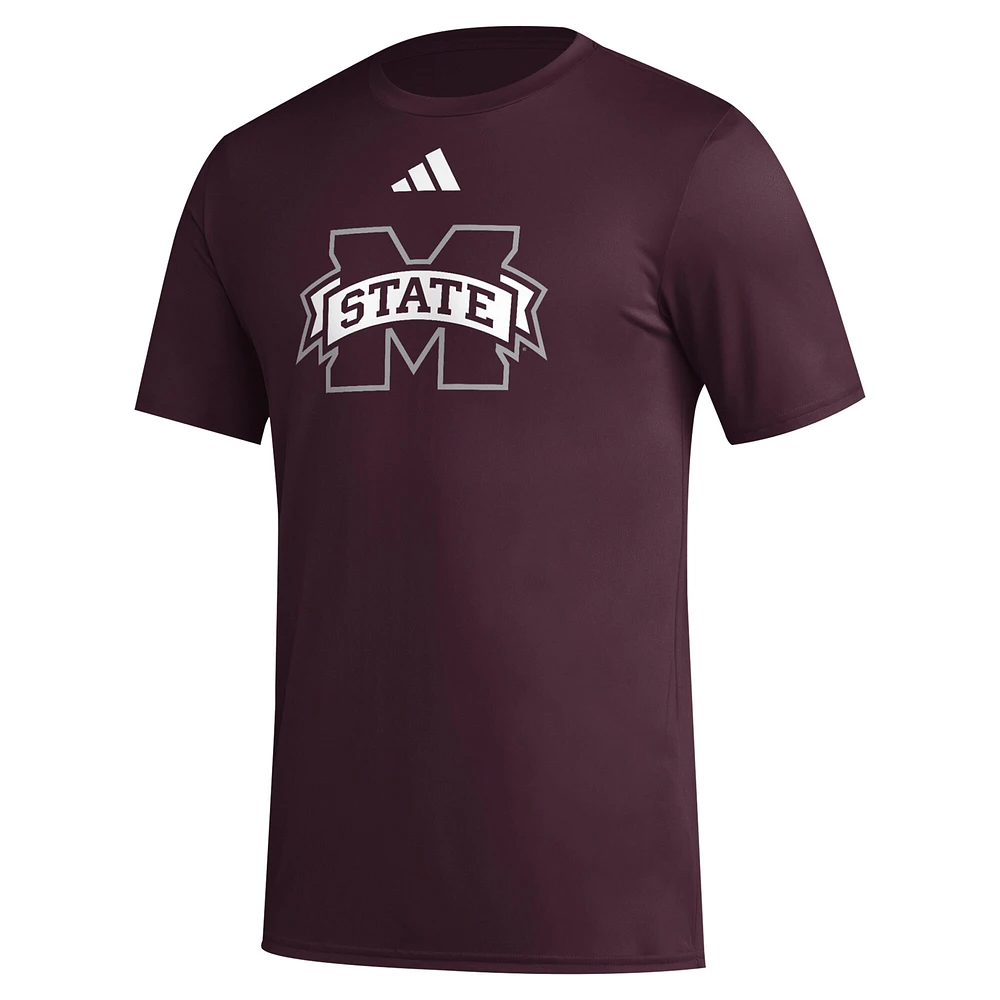 Men's adidas Maroon Mississippi State Bulldogs Primary Locker Logo Pre-Game AEROREADY T-Shirt