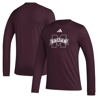 T-shirt à manches longues d'avant-match adidas marron Mississippi State Bulldogs Primary Locker Logo pour homme