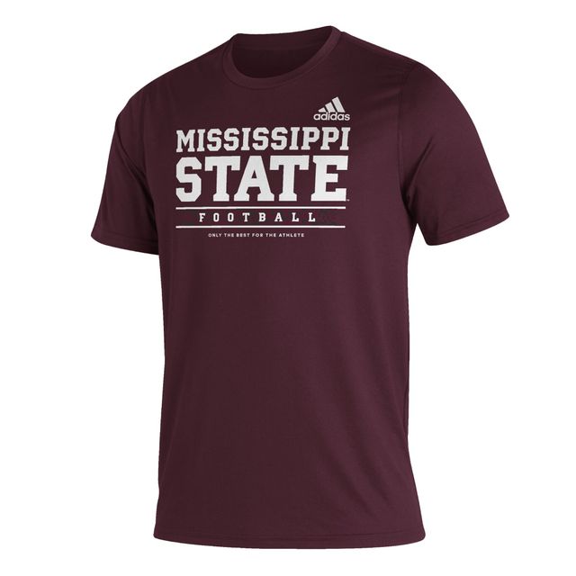 T-shirt adidas Maroon Mississippi State Bulldogs Sideline Football Locker Practice Creator AEROREADY pour hommes