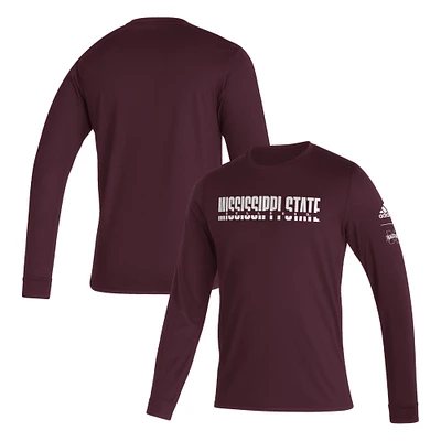 T-shirt à manches longues adidas Mississippi State Bulldogs Sideline Locker Strikethrough Creator AEROREADY pour homme