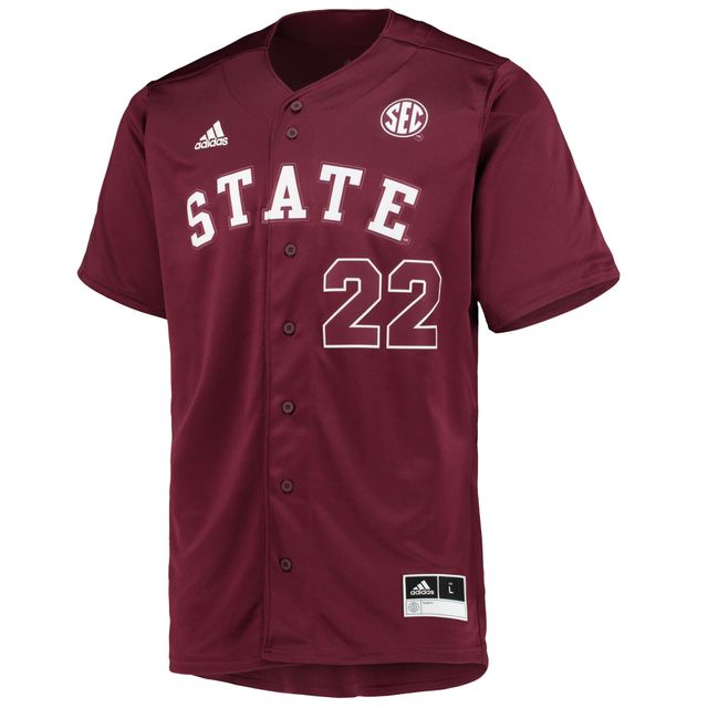 Maillot de baseball boutonné pour hommes adidas #22 Maroon Mississippi State Bulldogs
