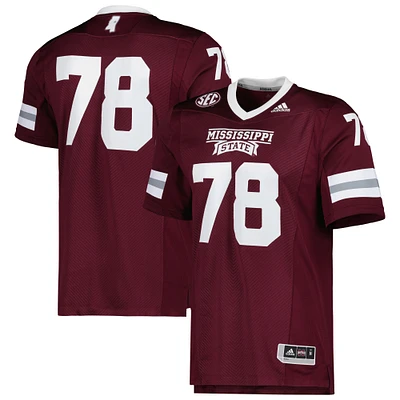 Maillot de football adidas #78 pour hommes, bordeaux, Mississippi State Bulldogs, Team Premier
