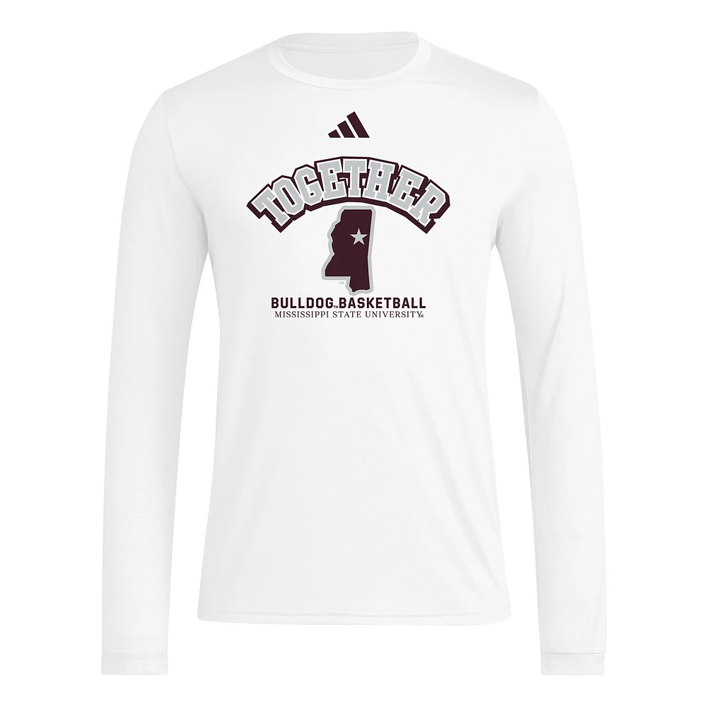 Men's adidas White Mississippi State Bulldogs Together On-Court Pregame Long Sleeve T-Shirt