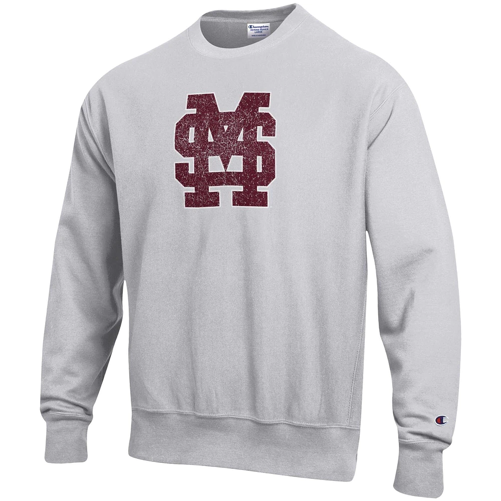 Chandail à tissage inversé pour homme avec logo Vault des Bulldogs de l'État du Mississippi, gris chiné Champion hommes