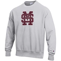 Chandail à tissage inversé pour homme avec logo Vault des Bulldogs de l'État du Mississippi, gris chiné Champion hommes