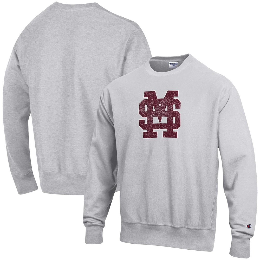 Chandail à tissage inversé pour homme avec logo Vault des Bulldogs de l'État du Mississippi, gris chiné Champion hommes