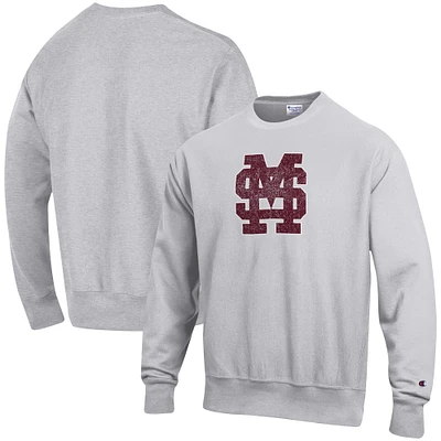 Chandail à tissage inversé pour homme avec logo Vault des Bulldogs de l'État du Mississippi, gris chiné Champion hommes