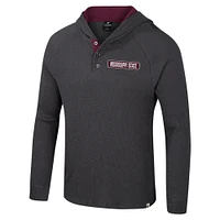 Men's Colosseum  Charcoal Mississippi State Bulldogs Dujour Ralgan Long Sleeve Henley Hoodie T-Shirt