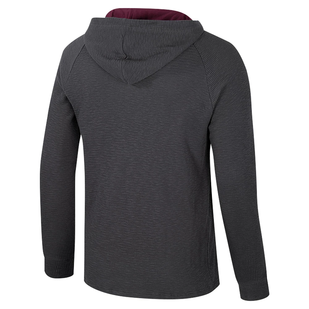 Men's Colosseum  Charcoal Mississippi State Bulldogs Dujour Ralgan Long Sleeve Henley Hoodie T-Shirt