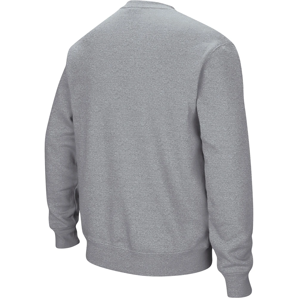 Men's Colosseum Heathered Gray Mississippi State Bulldogs Arch & Logo Tackle Twill Pullover Sweatshirt