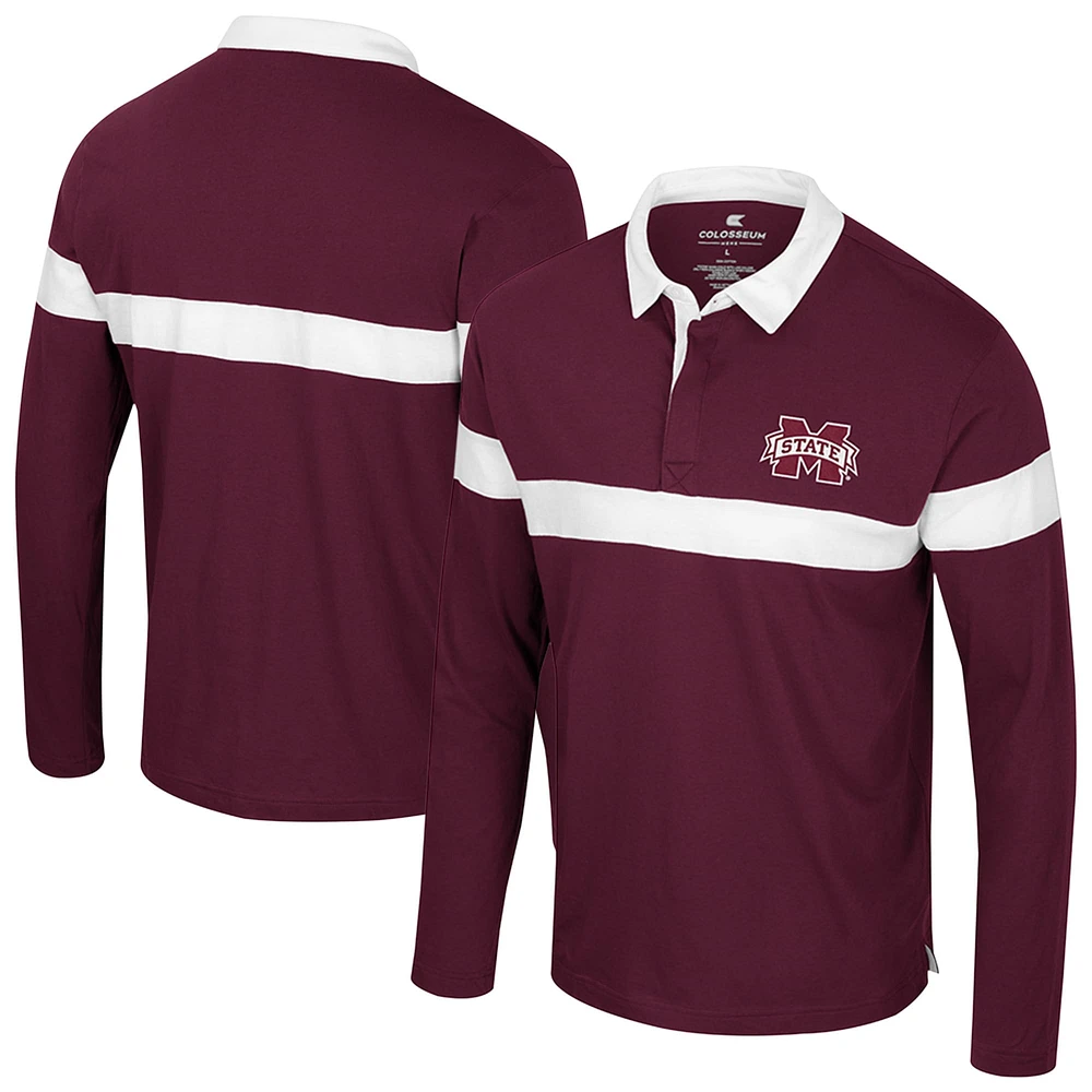 Men's Colosseum  Maroon Mississippi State Bulldogs Too Cool For School Long Sleeve Polo