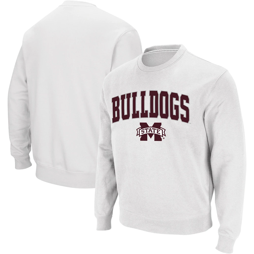 Men's Colosseum White Mississippi State Bulldogs Arch & Logo Crew Neck Sweatshirt