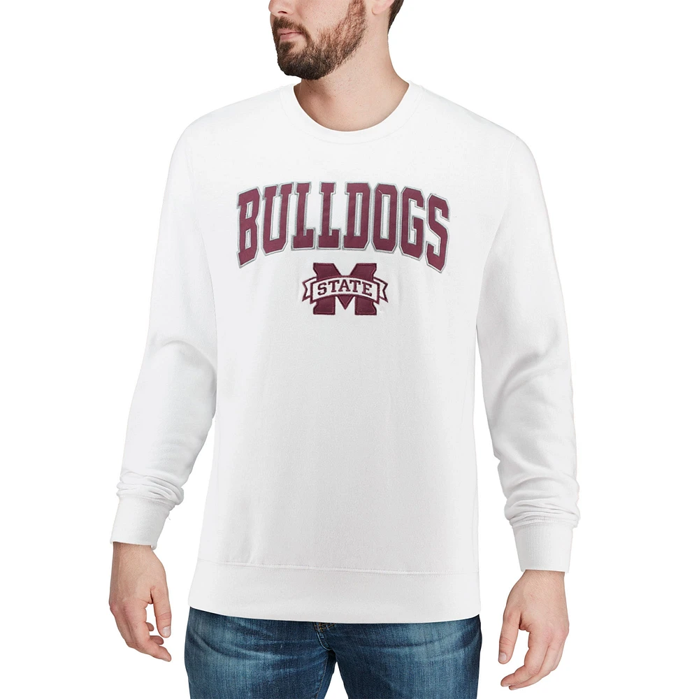 Men's Colosseum White Mississippi State Bulldogs Arch & Logo Crew Neck Sweatshirt