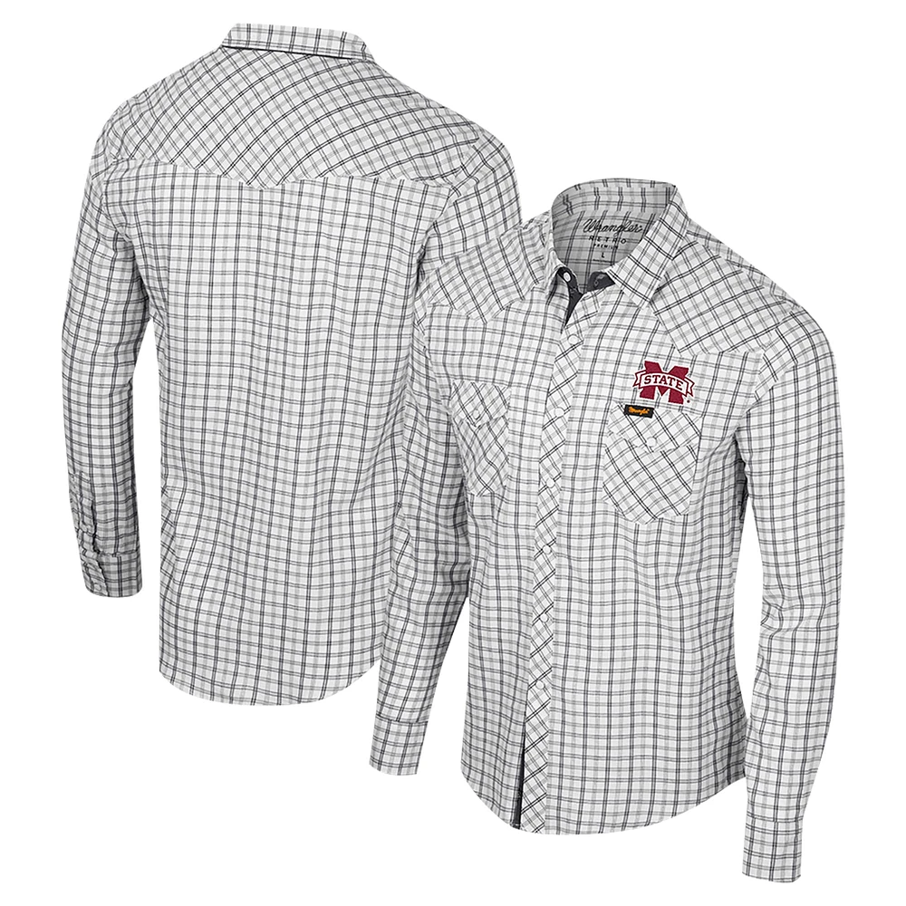 Chemise à manches longues et boutons-pression pour hommes Colosseum x Wrangler White Mississippi State Bulldogs Plaid Window Pane