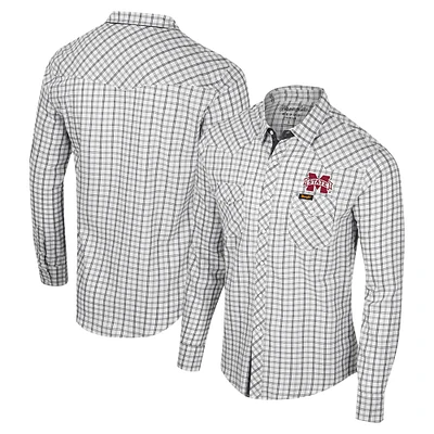 Chemise à manches longues et boutons-pression pour hommes Colosseum x Wrangler White Mississippi State Bulldogs Plaid Window Pane