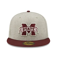 Casquette ajustée 59FIFTY pour homme avec écusson Mississippi State Bulldogs New Era gris chiné/marron