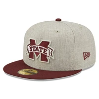 Casquette ajustée 59FIFTY pour homme avec écusson Mississippi State Bulldogs New Era gris chiné/marron
